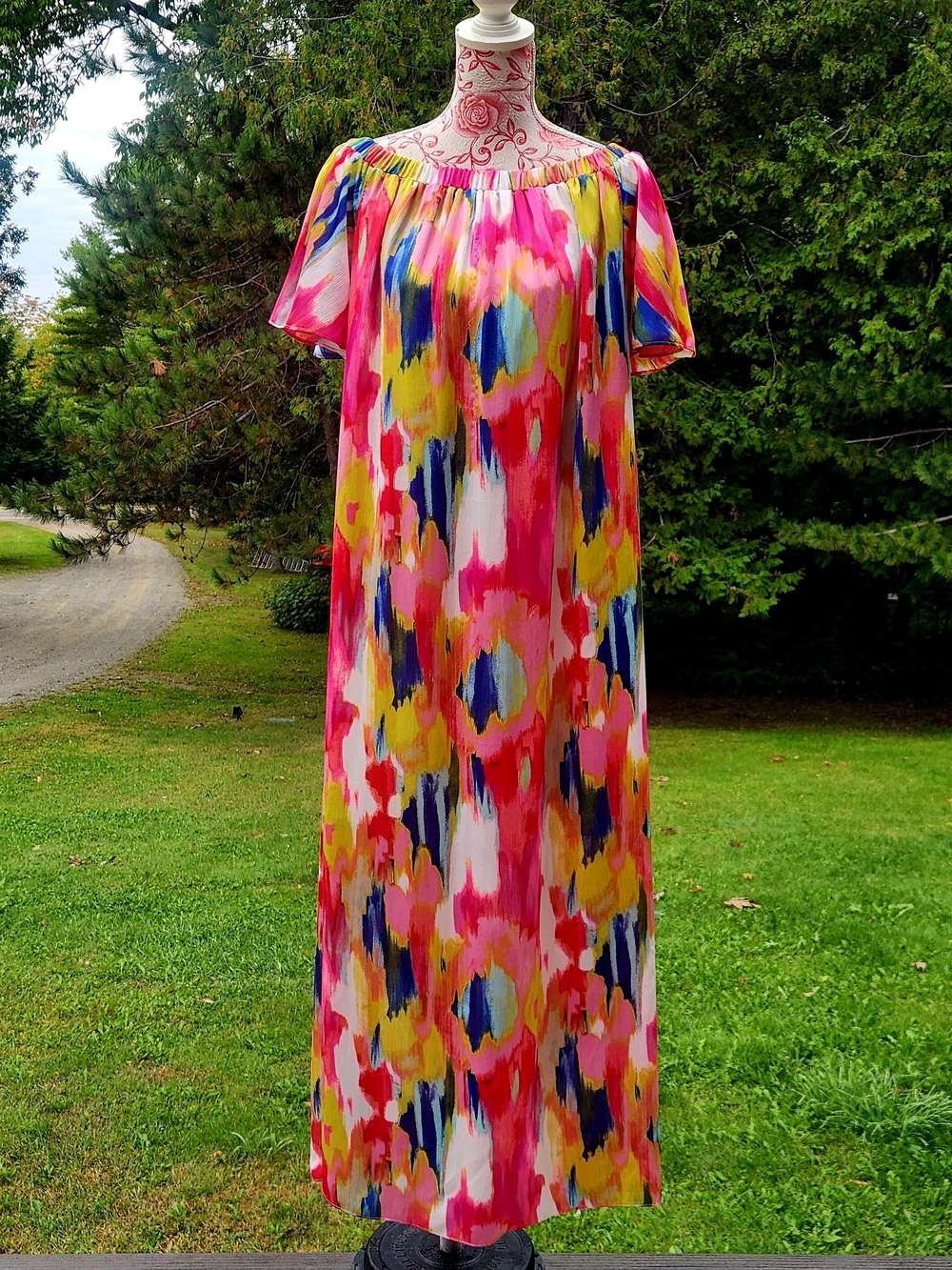 Trina Turk Multicolor Pink Yellow Blue Abstract Maxi Dress